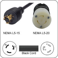 Plug Adapter NEMA L5-15 Plug to L5-20 Connector 1 Foot Cord