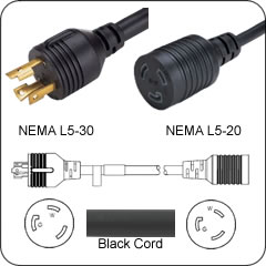 Plug Adapter NEMA L5-30 Plug to L5-20 Connector 1 Foot Cord
