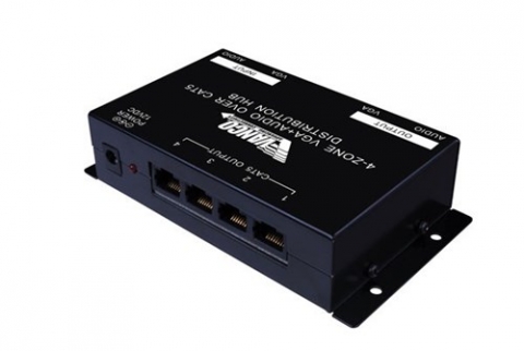 4 Zone VGA+ Audio Over Cat5e/Cat6 Distribution System- Distribution Hub and One Receiver