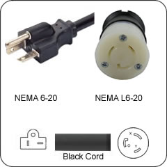 Plug Adapter NEMA 6-20 Plug to L6-20 Connector Cord