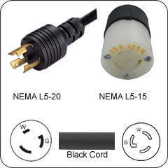 Plug Adapter NEMA L5-20 Plug to L5-15 Connector 1 Foot Cord