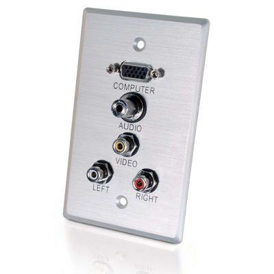 Single Gang HD15 VGA (Top) + 3.5mm + Composite Video + Stereo Audio Wall Plate - Brushed Aluminum