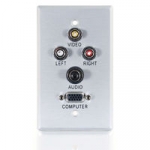 Single Gang HD15 VGA (Bottom) + 3.5mm + Composite Video + Stereo Audio Wall Plate - Brushed Aluminum