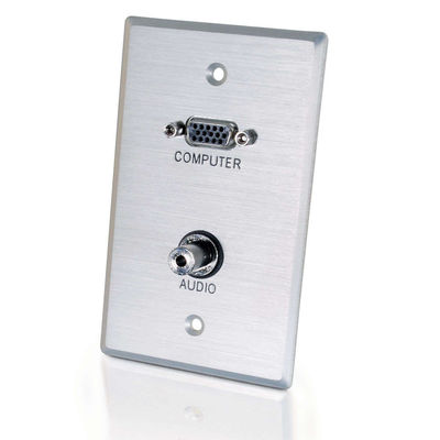 Single Gang HD15 VGA + 3.5mm Wall Plate - Brushed Aluminum