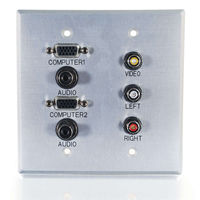 Double Gang (2) HD15 VGA + (2) 3.5mm + Composite Video + Stereo Audio Wall Plate - Brushed Aluminum