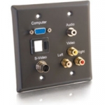 Double Gang HD15 VGA + 3.5mm + S-Video + RCA Audio/Video + Keystone Wall Plate - Black