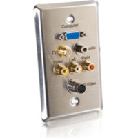 Single Gang HD15 VGA + F-Type + 3.5mm + S-Video + RCA Audio/Video Wall Plate - Stainless Steel