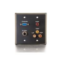 Double Gang HD15 VGA + 3.5mm + S-Video + RCA Audio/Video Wall Plate - Black