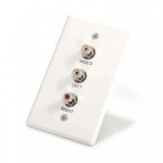 Single Gang Composite Video + Stereo Audio Wall Plate - White Brushed Aluminum