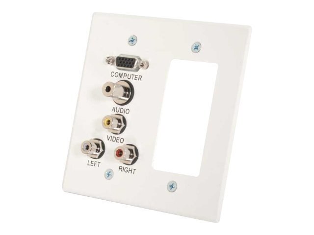 Double Gang HD15 + 3.5mm + RCA Audio/Video + Decora-Style Cut-Out Wall Plate - White Brushed Al