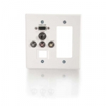 Double Gang HD15 + 3.5mm + RCA Audio/Video + Keystone + Decora-Style Cut-Out Wall Plate - Brush