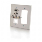 Double Gang HD15 + 3.5mm + RCA Audio/Video + Keystone + Decora-Style Cut-Out Wall Plate - White