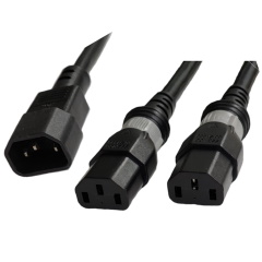 Power Cord C14 to 2x C13 S-Lock Black 2 Feet overall with 12 inch legs