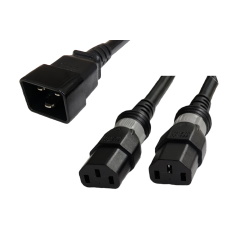 Power Cord C20 to 2x C13 S-Lock Black 2 Feet overall with 12 inch legs