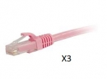 15Ft Cat6A 24AWG Pink Snagless Ethernet Network Patch Cable-Pack of 3