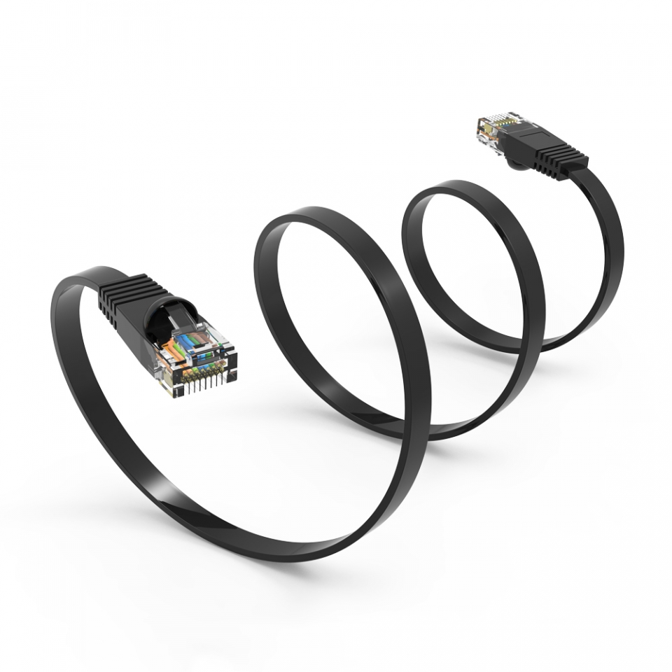 Cat6 Flat Ethernet Patch Cable 1 Ft Black- 550Mhz