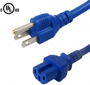 5-15P to C15 Blue 3 FT Power Cord 14awg 15amp