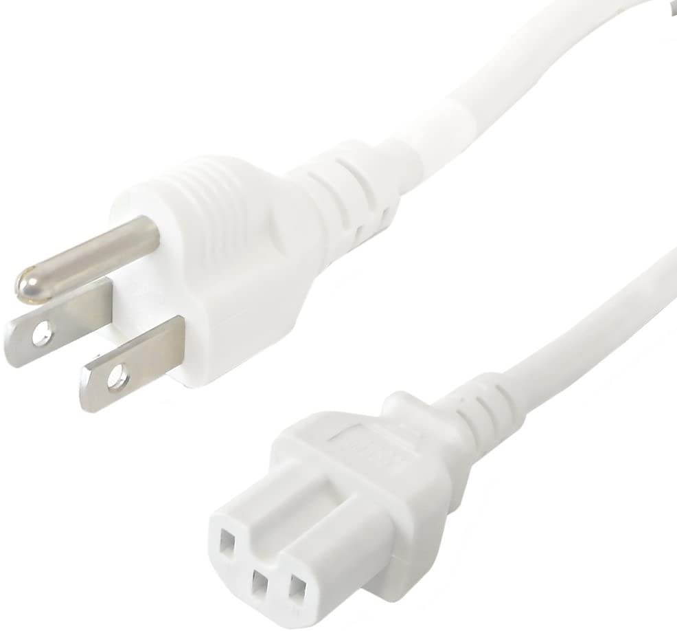 5-15P to C15 White 3 FT Power Cord 14awg 15amp