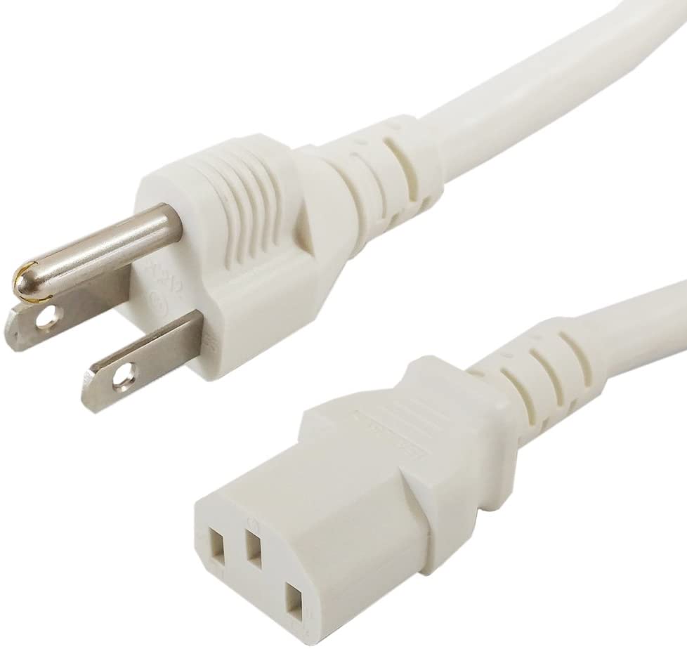 NEMA 5-15P to IEC C13 Power Cord - 3ft 125v 15A Power Cord - White