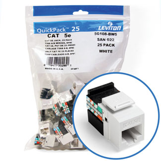 Leviton GigaMax 5e QuickPort Connector Quickpack CAT 5e 25-pack White