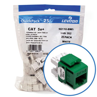 Leviton GigaMax 5e+ QuickPort Connector Quickpack CAT 5e 25-pack Green