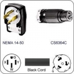 Plug Adapter NEMA 14-50 Plug to CS6364C Connector 1 Foot Cord