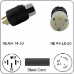 Plug Adapter NEMA 14-50 Plug to L6-20 Connector 1 Foot Cord