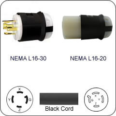 Plug Adapter NEMA L16-30 Plug to L16-20 Connector 1 Foot Cord