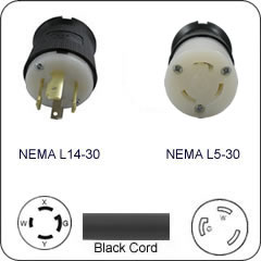 Plug Adapter NEMA L14-30 Plug to L5-30 Connector 1 Foot Cord