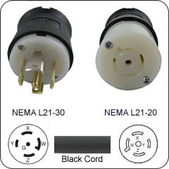 Plug Adapter NEMA L21-30 Plug to L21-20 Connector 1 Foot Cord