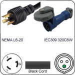 Plug Adapter NEMA L6-20 Plug to 320C6W Connector 1 Foot Cord