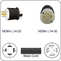 Plug Adapter NEMA L14-20 Plug to L14-30 Connector 1 Foot Cord