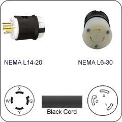 Plug Adapter NEMA L14-20 Plug to L6-30 Connector 1 Foot Cord