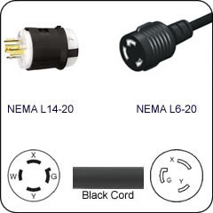 Plug Adapter NEMA L14-20 Plug to L6-20 Connector 1 Foot Cord