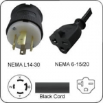 Plug Adapter NEMA L14-30 Plug to 6-15/20 Connector 1 Foot Cord