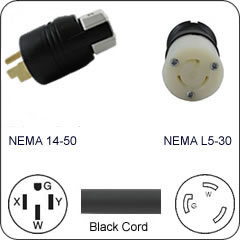 Plug Adapter NEMA 14-50 Plug to L5-30 Connector 1 Foot Cord
