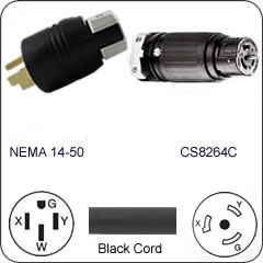 Plug Adapter NEMA 14-50 Plug to CS8264C Connector 1 Foot Cord