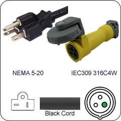 Plug Adapter NEMA 5-20 Plug to 316C4W Connector 1 Foot Cord