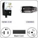Plug Adapter NEMA 5-50 Down Angle Plug to CS6360C Connector 1 Foot Cord