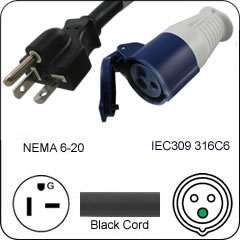 Plug Adapter NEMA 6-20 Plug to 316C6 Connector 1 Foot Cord