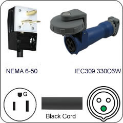 Plug Adapter NEMA 6-50 Plug to 330C6W Connector 1 Foot Cord