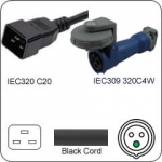 PowerFig PFC2012320C6W12SOOW-NBR Plug Adapter IEC 60320 C20 Plug to 320C6W Connector 1 Foot Cord