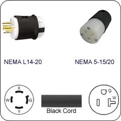 Plug Adapter NEMA L14-20 Plug to 5-15/20 Connector 1 Foot Cord