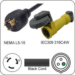 Plug Adapter NEMA L5-15 Plug to 316C4W Connector 1 Foot Cord