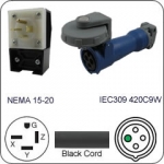 Plug Adapter NEMA 15-20 Plug to 420C9W Connector 1 Foot Cord