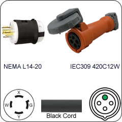 Plug Adapter NEMA L14-20 Plug to 420C12W Connector 1 Foot Cord