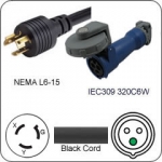 Plug Adapter NEMA L6-15 Plug to 320C6W Connector 1 Foot Cord