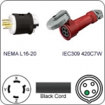 Plug Adapter NEMA L16-20 Plug to 420C7W Connector 1 Foot Cord