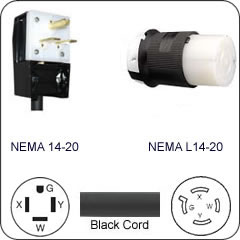 Plug Adapter NEMA 14-20 Plug to L14-20 Connector 1 Foot Cord
