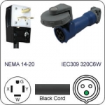 Plug Adapter NEMA 14-20 Plug to 320C6W Connector 1 Foot Cord